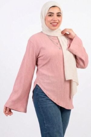 بلوزة حريمي صيفي فريسكات بتصميم أكمام واسعة وحزام خلفي
