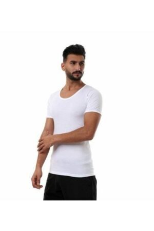 طقم فانلات داخلية رجالي نصف كم بفتحة رقبة دائرية (حوض) قطن 100% (3 قطع) من داين