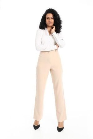 بنطال قماش نسائي كلاسيكي بخصر مرتفع وقصة مصممة (Tailored Trousers)